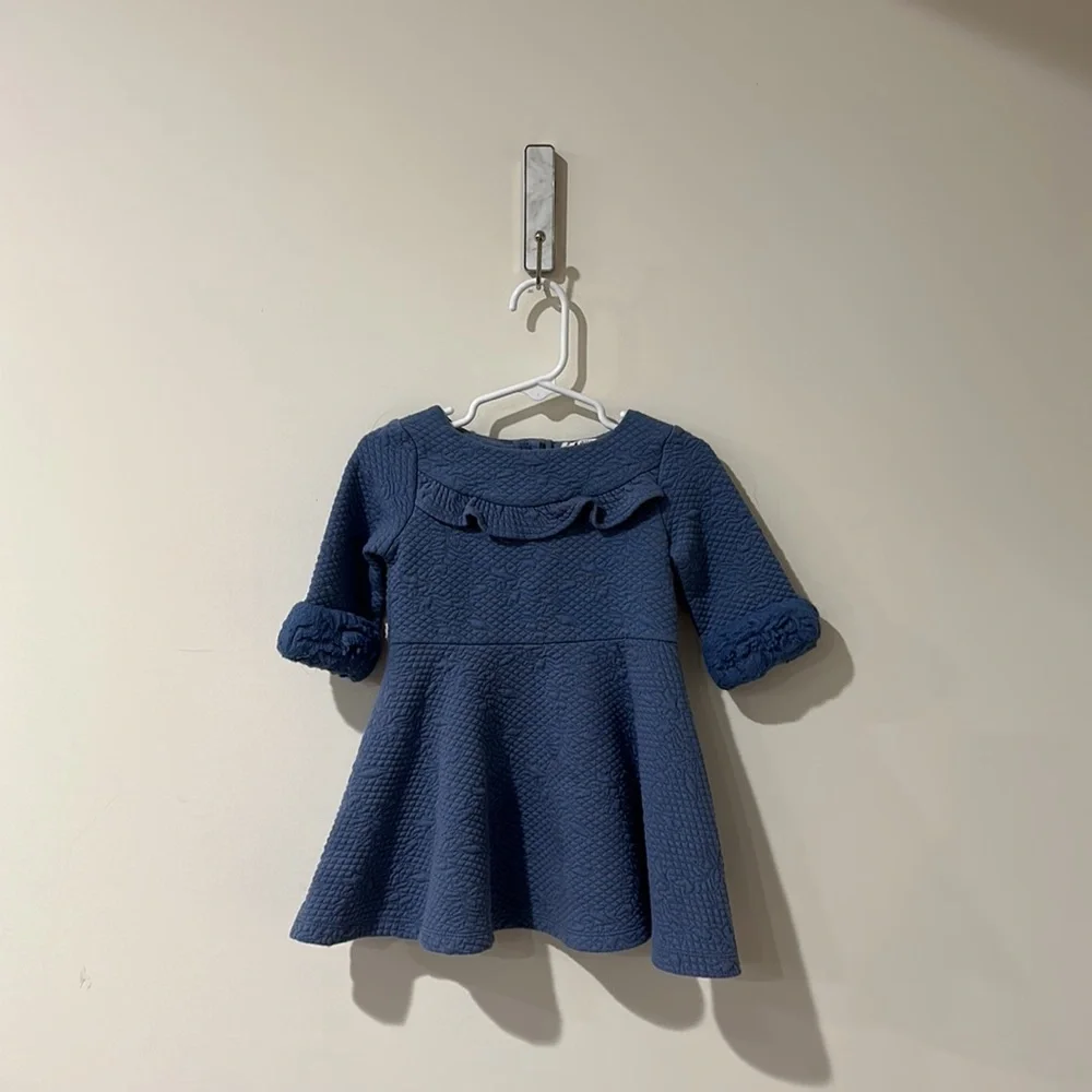 • Janie and Jack • Little Girls FLORAL JACQUARD FAUX FUR CUFF DRESS Blue